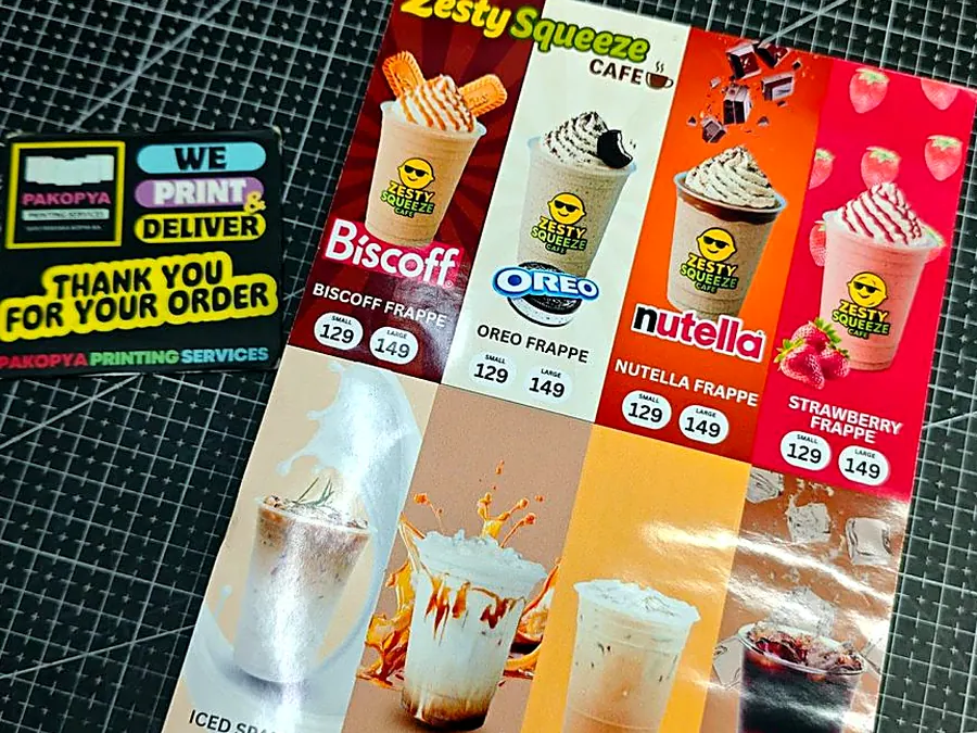 Cafe menu flyers printed in full color